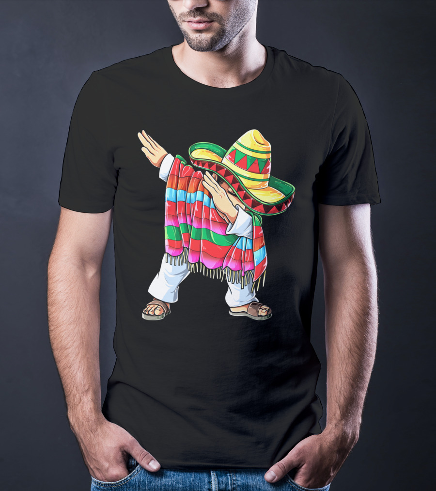 Cinco De Mayo Dabbing Sombrero Mexican Poncho Funny Dance T-Shirt