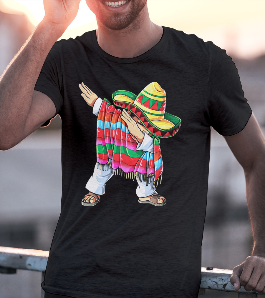 Cinco De Mayo Dabbing Sombrero Mexican Poncho Funny Dance T-Shirt