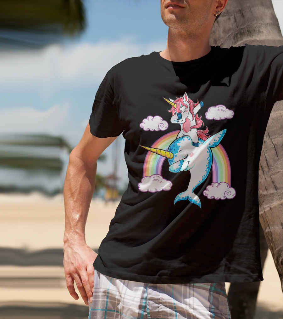 Dabbing Narwhal Unicorn Kids Rainbow Clouds Dab Squad T-Shirt