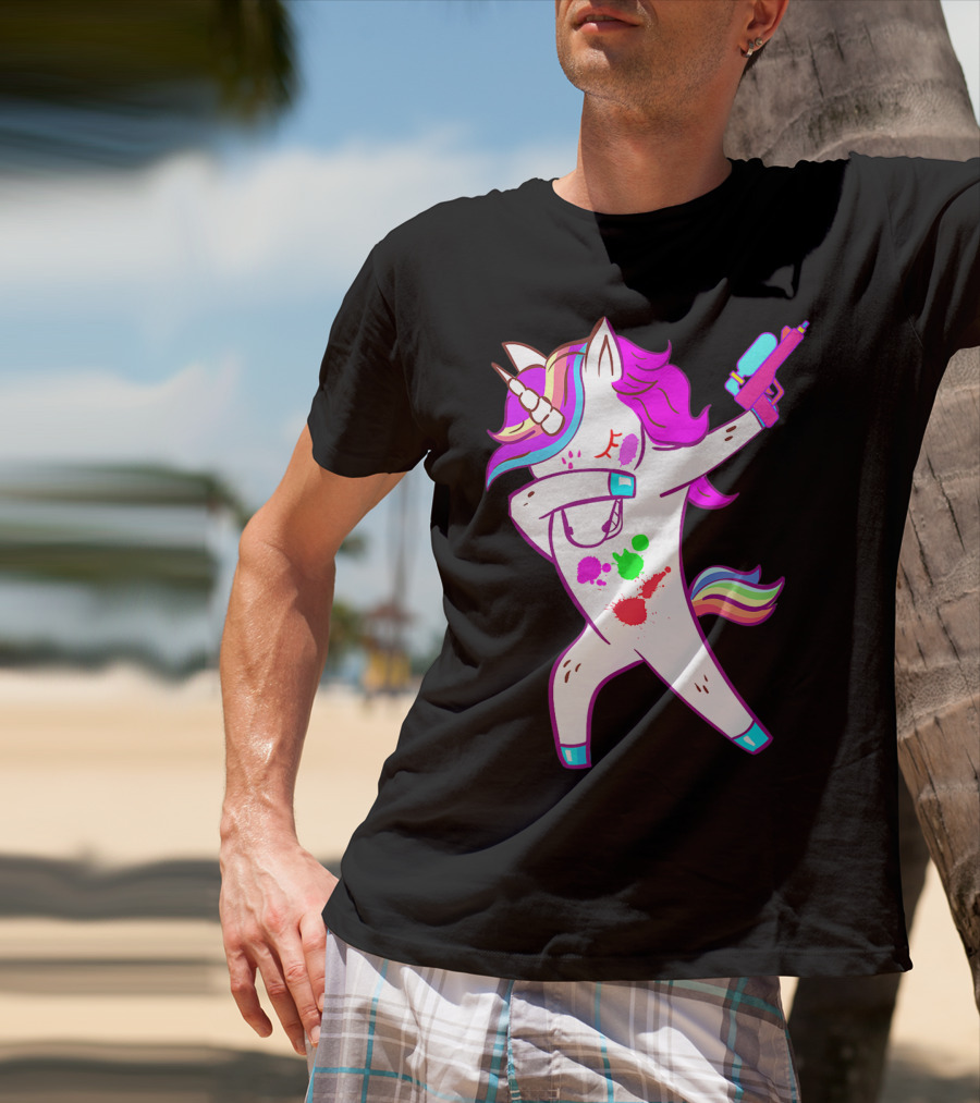 Dabbing Unicorn With Paintball Gun For Men And Teen Players T-Shirt