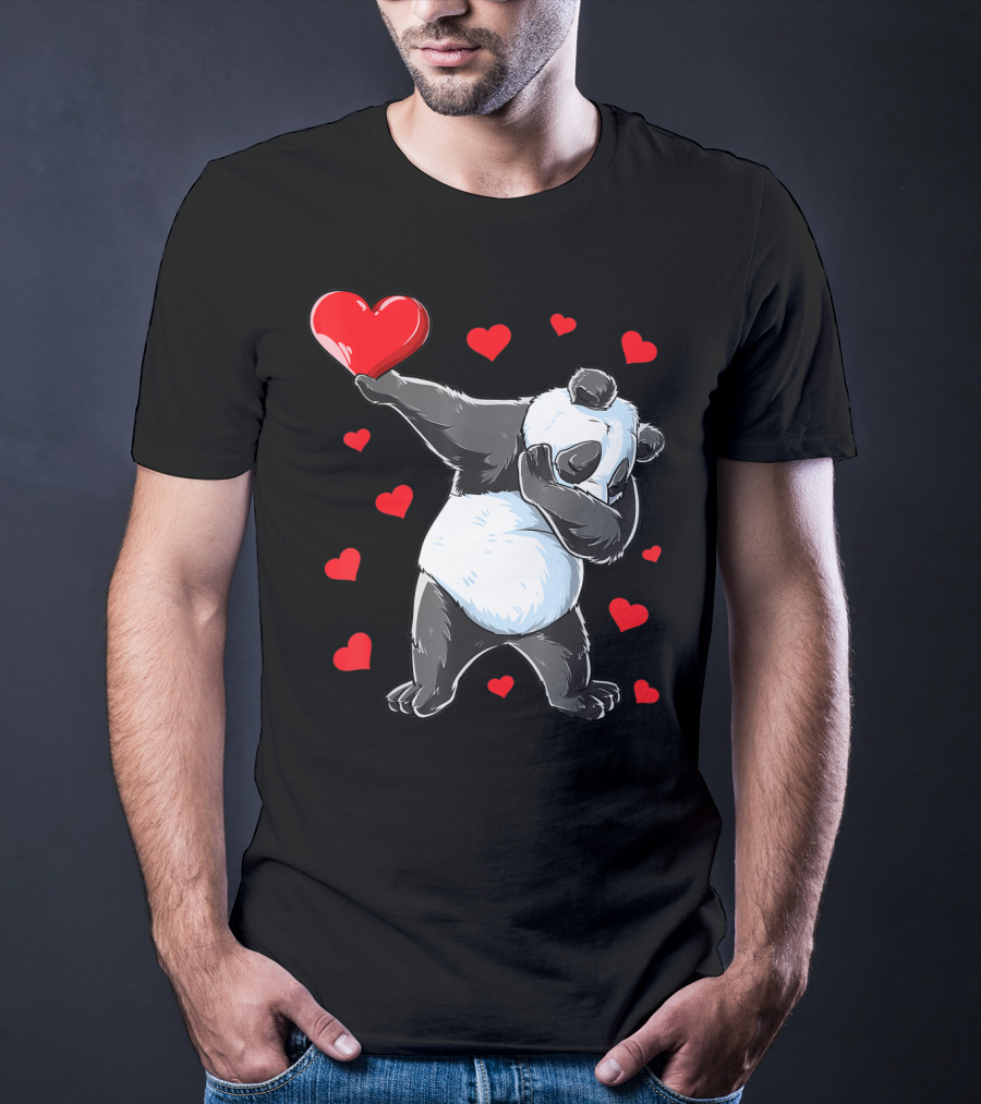 Valentines Day Dabbing Panda With Hearts Girls Bear T-Shirt
