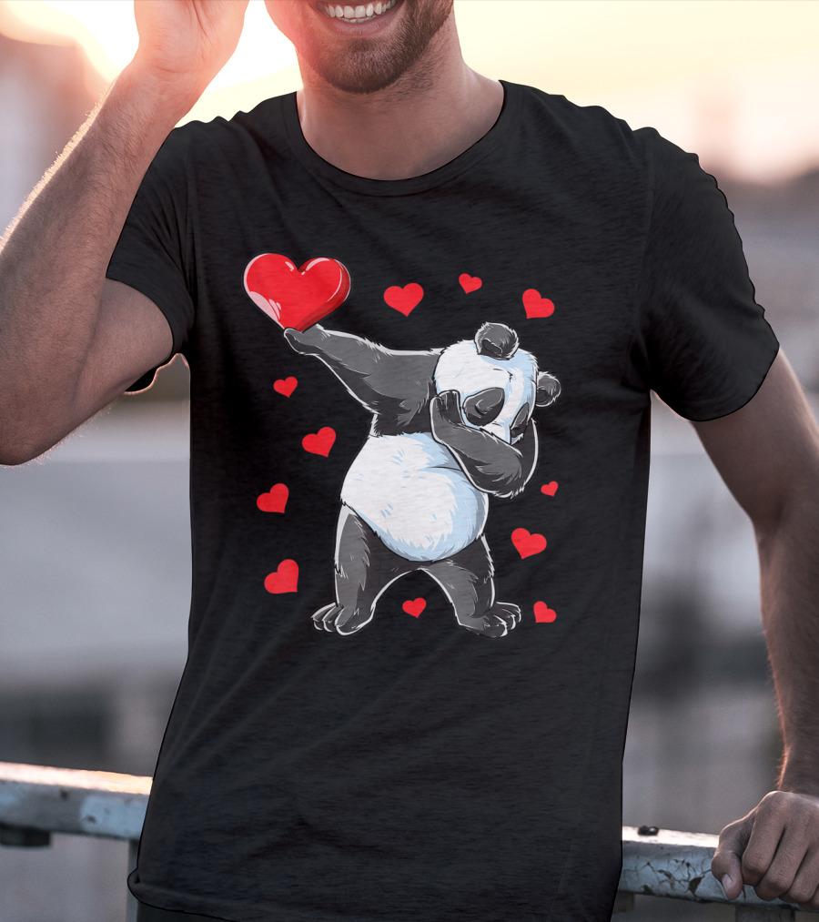 Valentines Day Dabbing Panda With Hearts Girls Bear T-Shirt