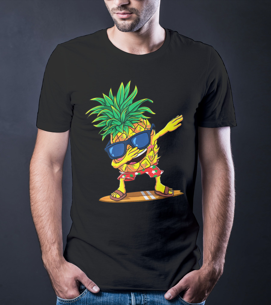 Dabbing Pineapple Sunglasses Aloha Beaches Hawaiian Hawaii Surfboard T-Shirt