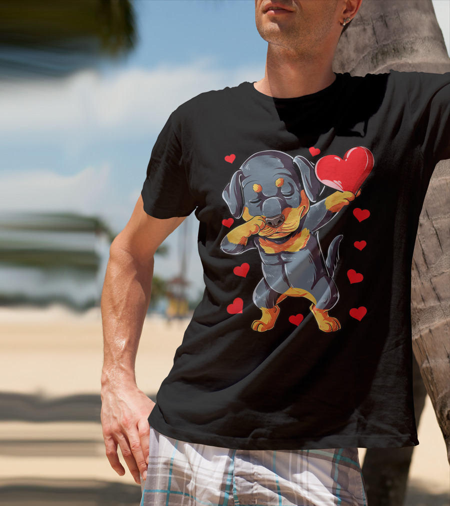Dabbing Rottweiler Valentines Day Dog Lover Heart Dance With Love T-Shirt