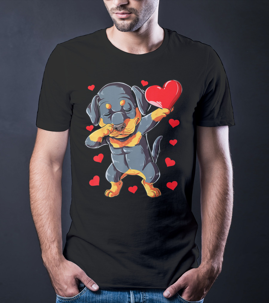 Dabbing Rottweiler Valentines Day Dog Lover Heart Dance With Love T-Shirt