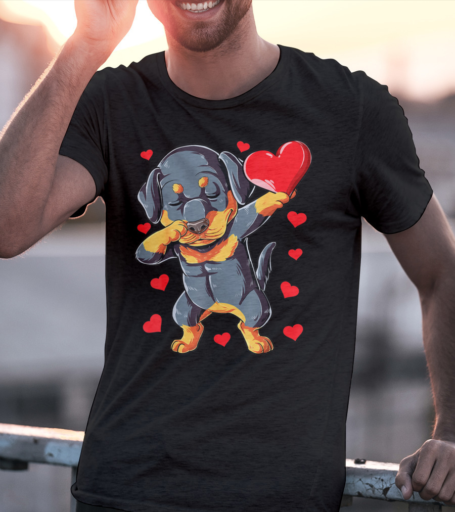Dabbing Rottweiler Valentines Day Dog Lover Heart Dance With Love T-Shirt