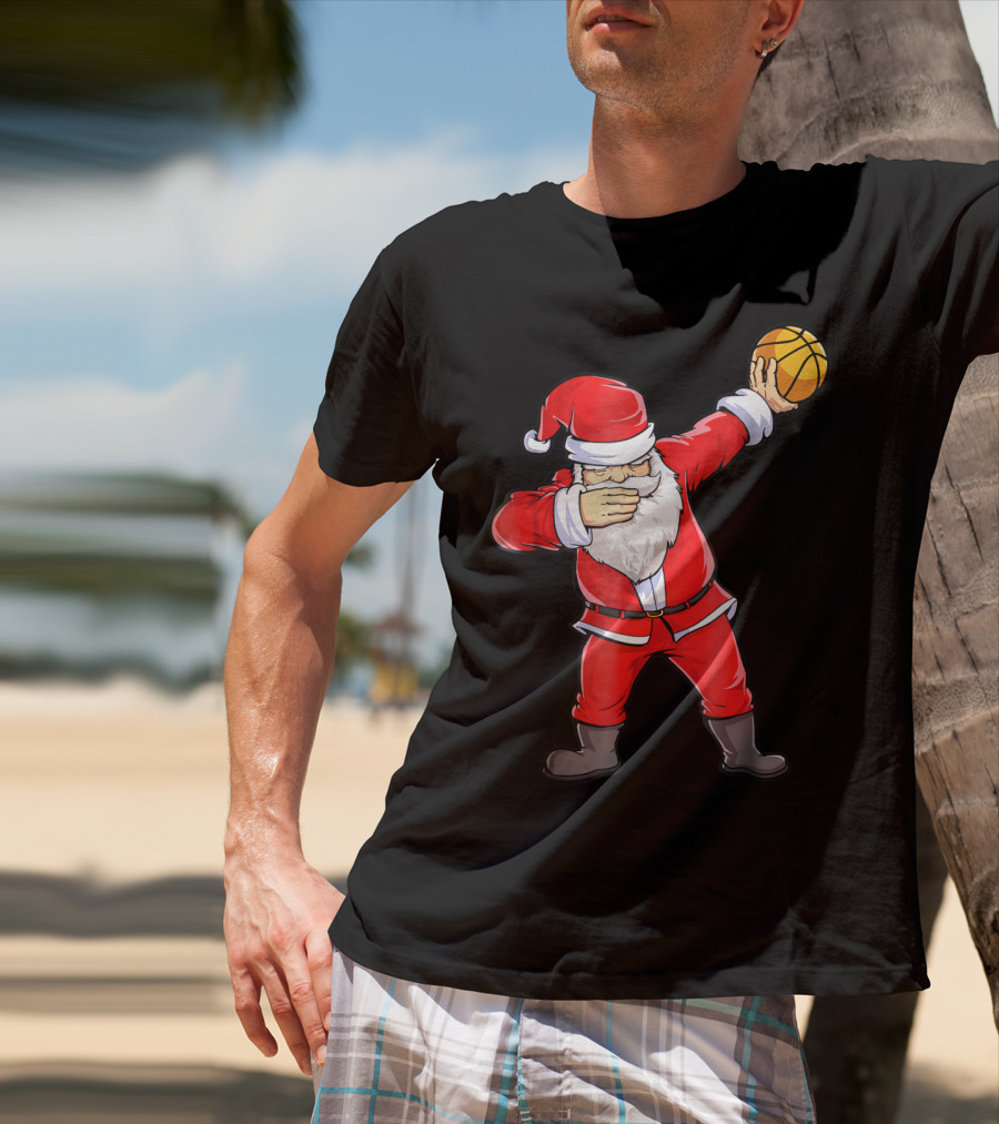 Dabbing Santa Basketball Christmas Boys Men Ball T-Shirt