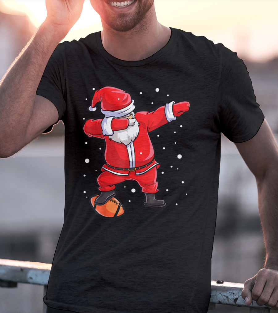 Dabbing Santa Football Christmas Snowflakes T-Shirt