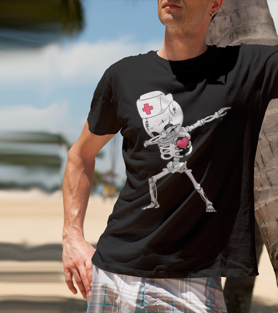 Dabbing Skeleton Nurse Xray Heart Halloween Dab T-Shirt
