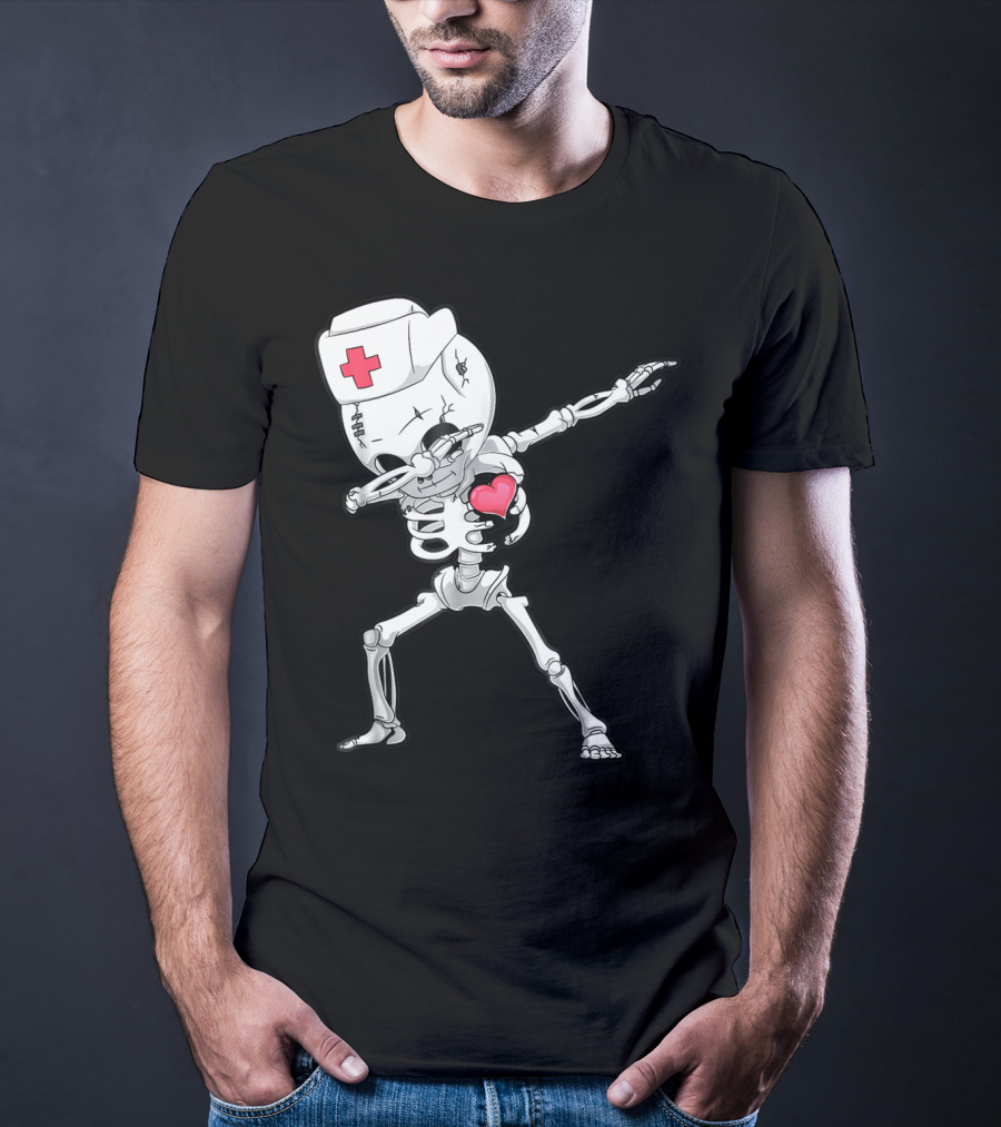 Dabbing Skeleton Nurse Xray Heart Halloween Dab T-Shirt