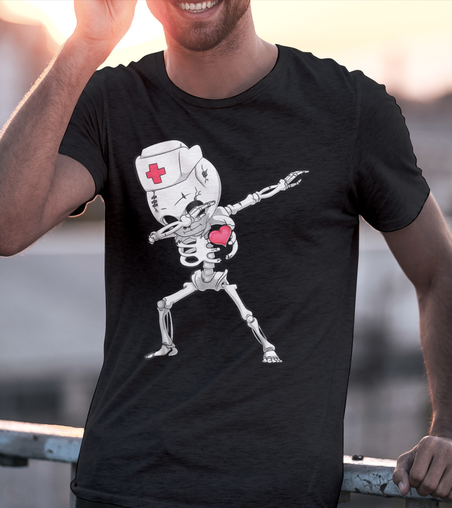 Dabbing Skeleton Nurse Xray Heart Halloween Dab T-Shirt