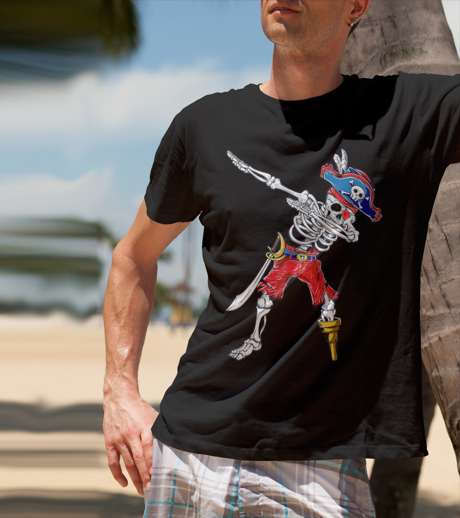 Dabbing Skeleton Pirate Jolly Roger Kids Skull Boys T-Shirt