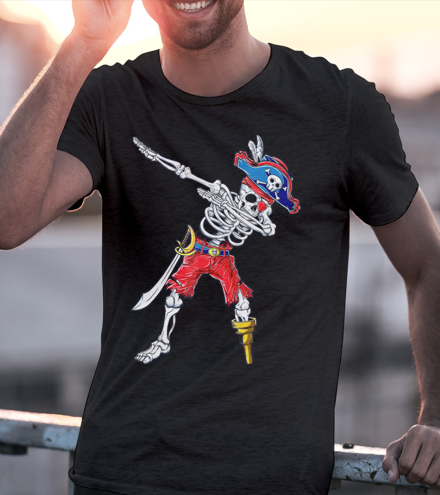 Dabbing Skeleton Pirate Jolly Roger Kids Skull Boys T-Shirt