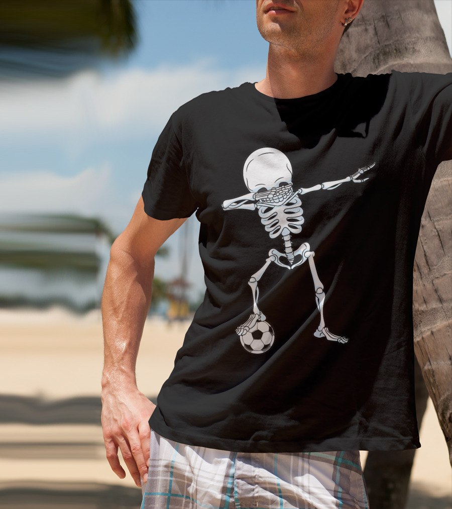 Dabbing Skeleton Halloween Soccer Skull T-Shirt