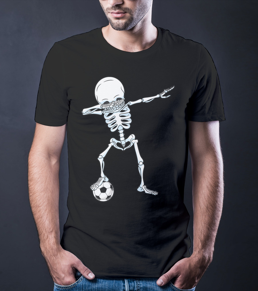 Dabbing Skeleton Halloween Soccer Skull T-Shirt