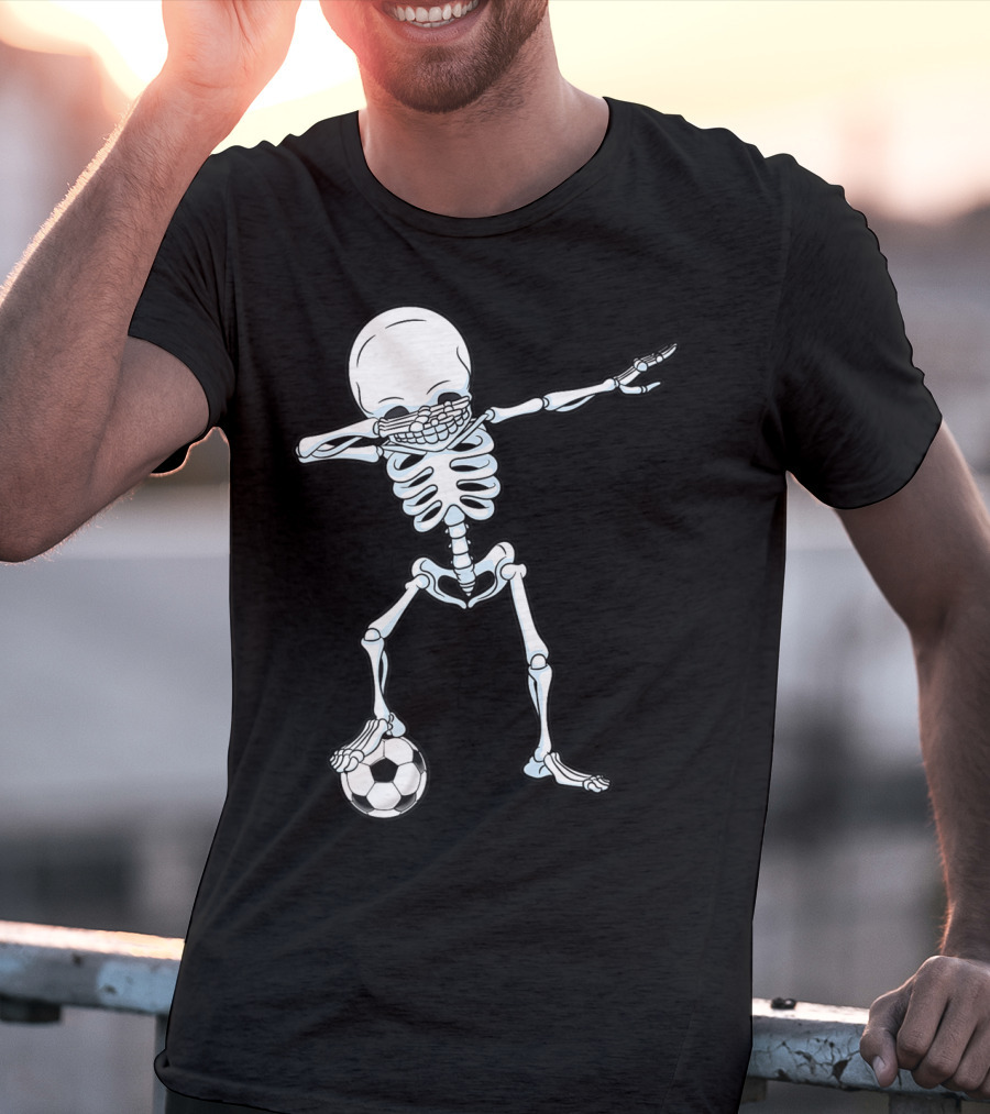 Dabbing Skeleton Halloween Soccer Skull T-Shirt