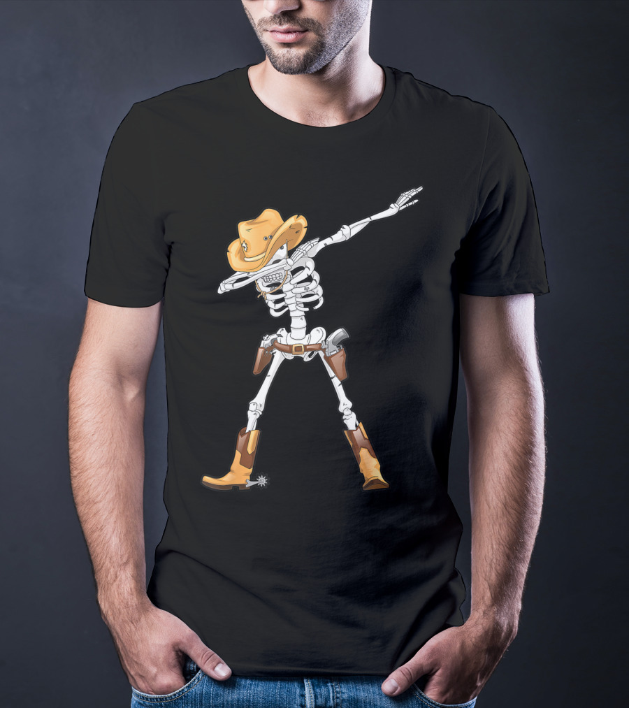 Dabbing Skeleton Cowboy Halloween Kids Boys Dab T-Shirt