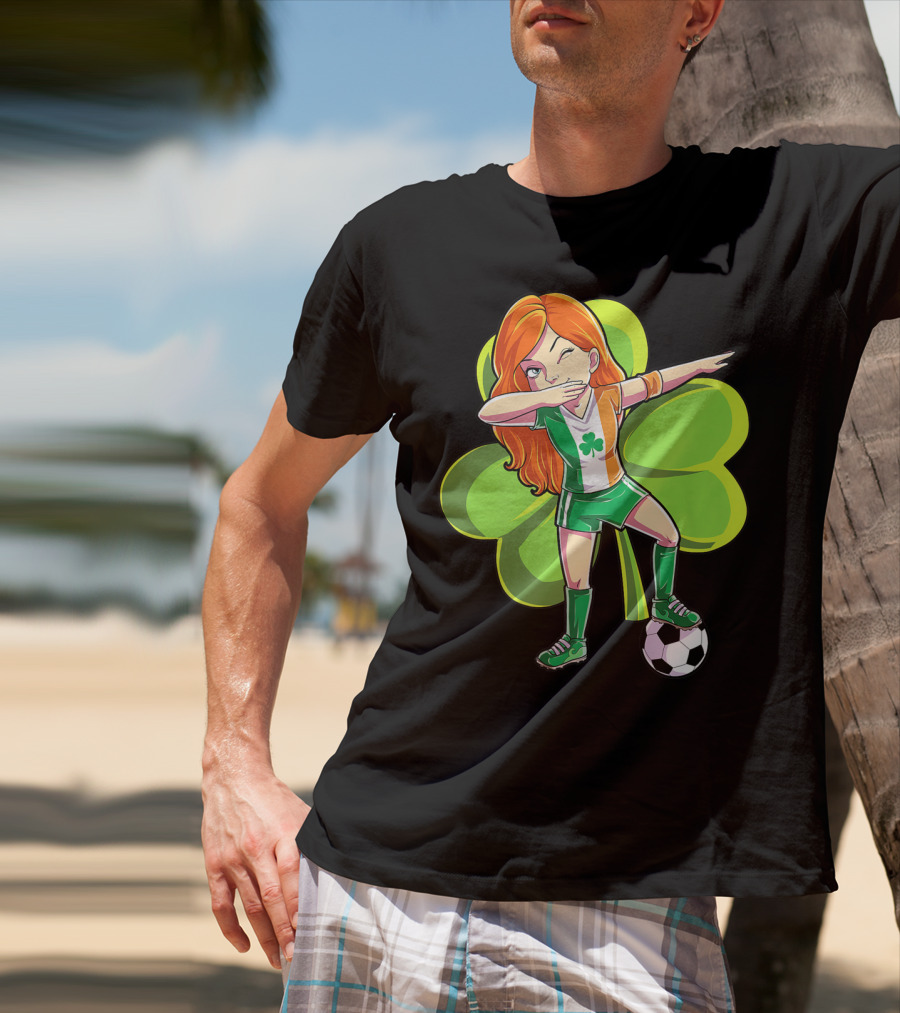 Dabbing Soccer Girl St Patricks Day Irish Shamrock T-Shirt