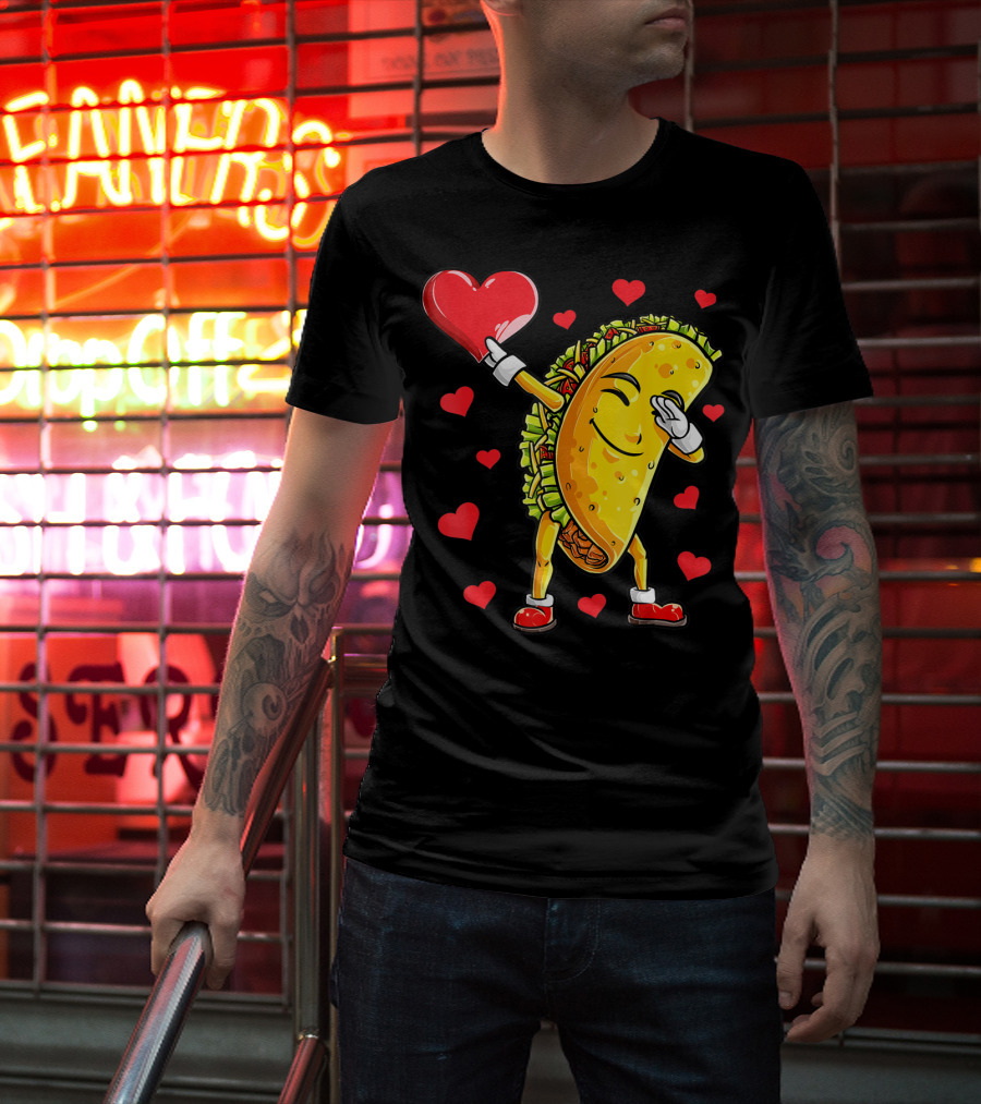 Dabbing Taco Heart Valentines Day Food Lovers Boys T-Shirt