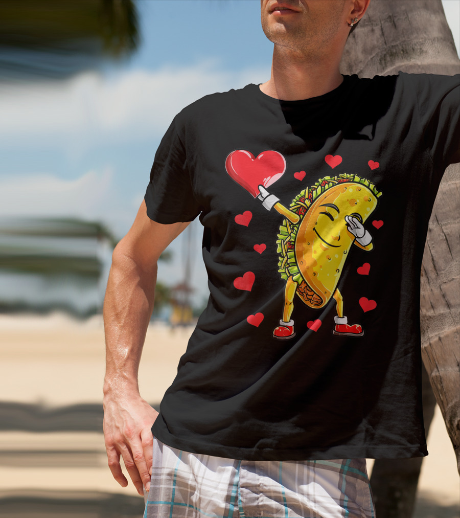 Dabbing Taco Heart Valentines Day Food Lovers Boys T-Shirt