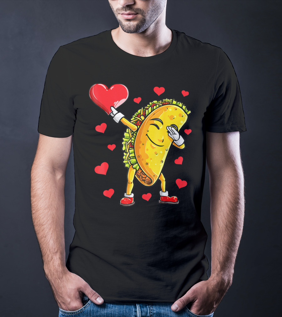 Dabbing Taco Heart Valentines Day Food Lovers Boys T-Shirt