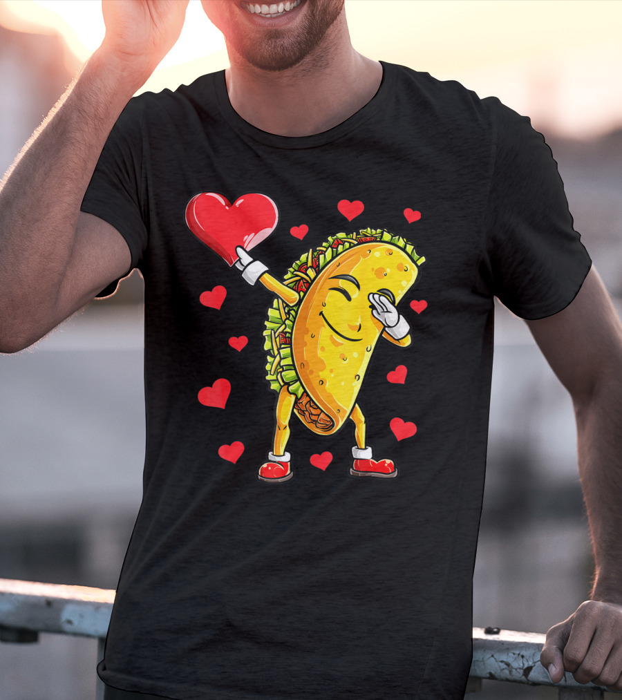 Dabbing Taco Heart Valentines Day Food Lovers Boys T-Shirt