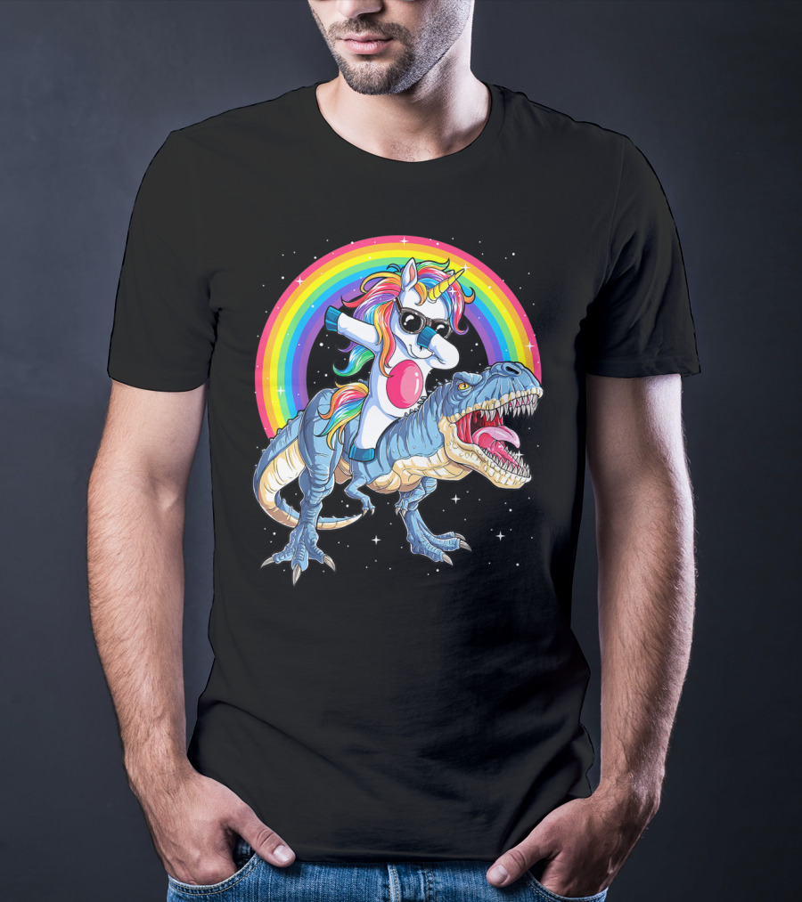 Dabbing Unicorn Dinosaur Rex Kids Girls Boys Space Rainbow T-Shirt