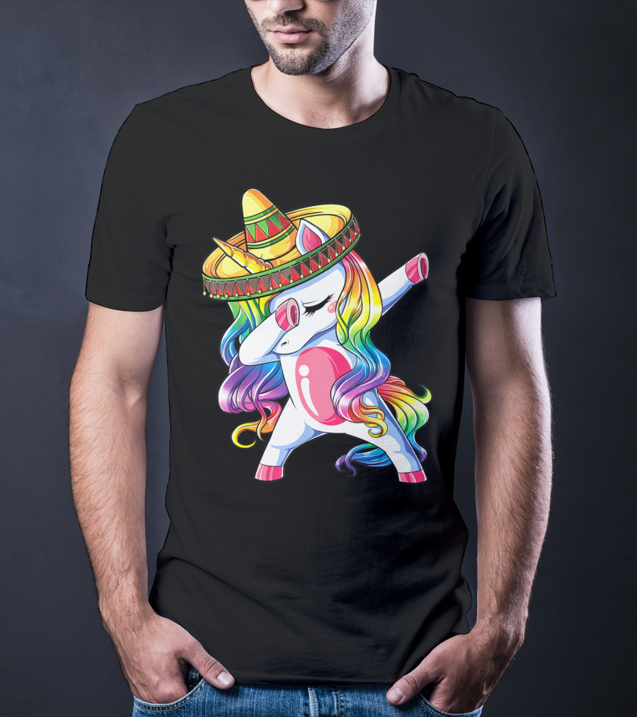 Funny Dabbing Unicorn Rainbow Sombrero Cinco De Mayo Women T-Shirt