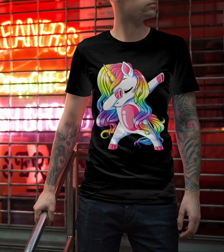 Dabbing Unicorn Rainbow Dance Squad Women Funny Dab T-Shirt