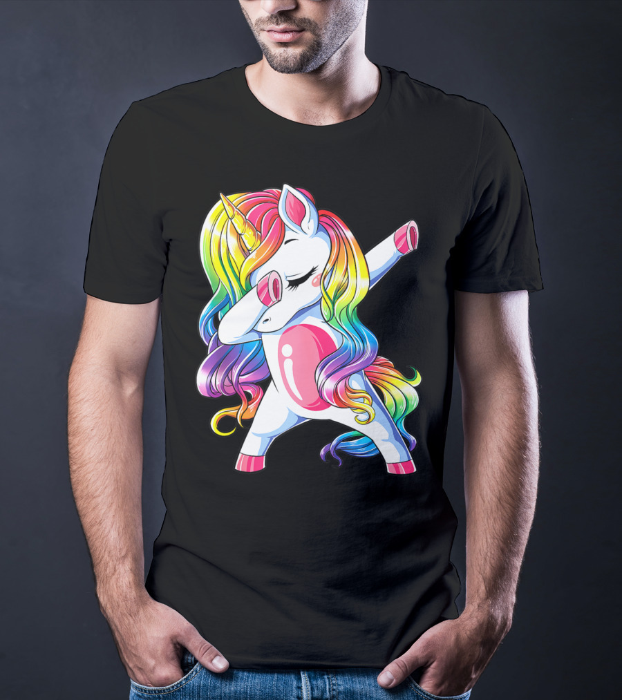 Dabbing Unicorn Rainbow Dance Squad Women Funny Dab T-Shirt