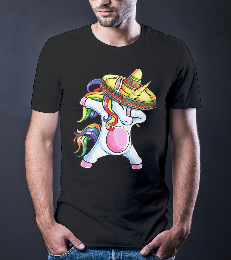 Dabbing Unicorn Sombrero Rainbow Cinco De Mayo Kids Girls Women Mexican T-Shirt