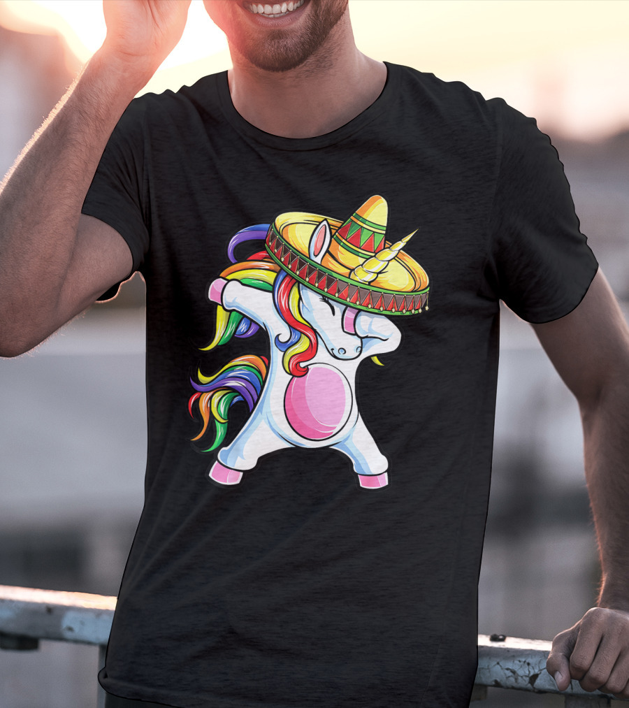 Dabbing Unicorn Sombrero Rainbow Cinco De Mayo Kids Girls Women Mexican T-Shirt