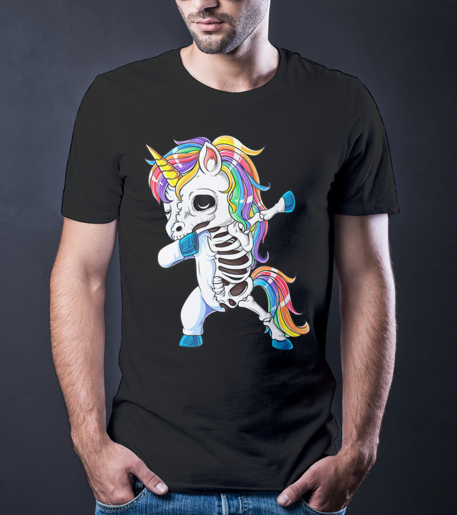 Dabbing Unicorn Skeleton Halloween Girls Dab Rainbow T-Shirt