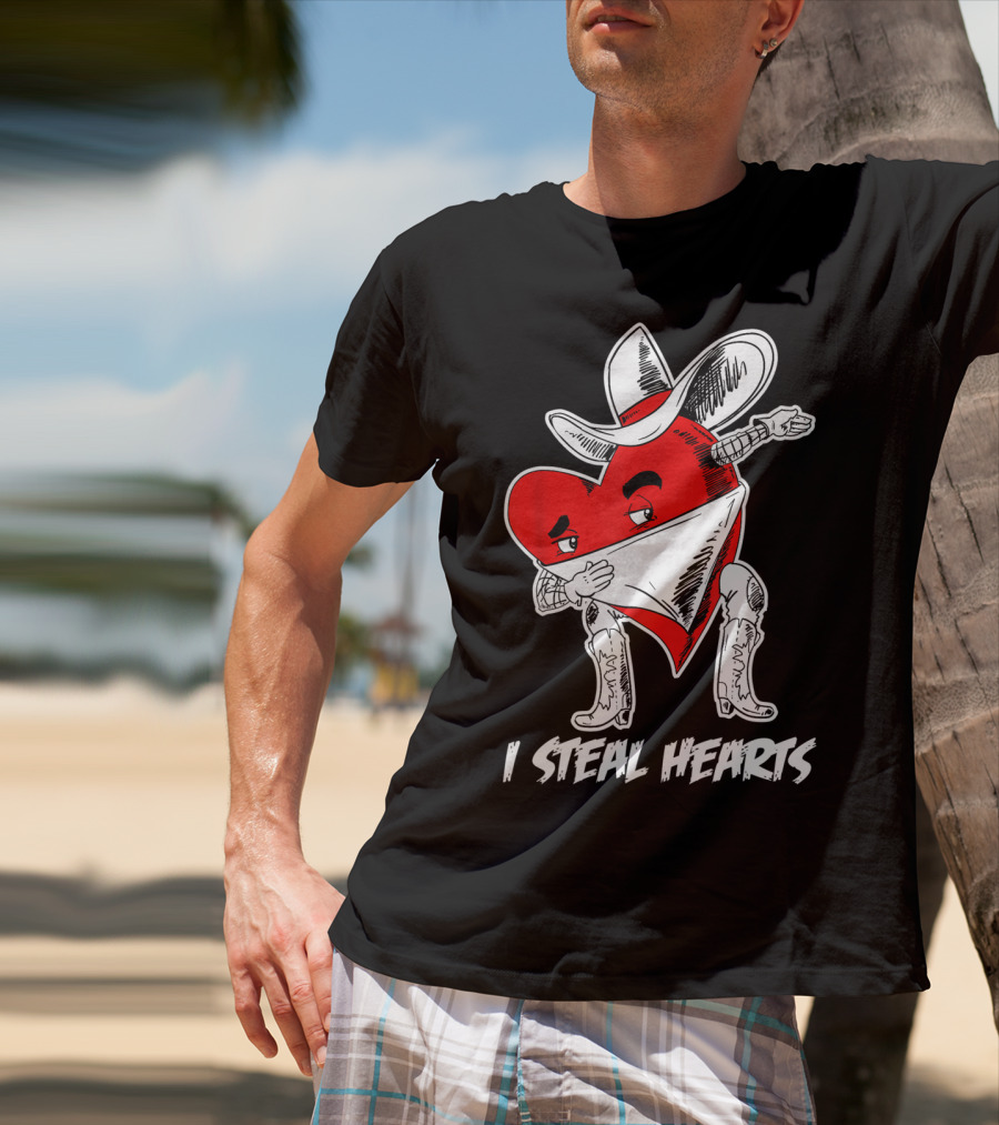 I Steal Hearts Dabbing Valentines Cowboy Heart T-Shirt