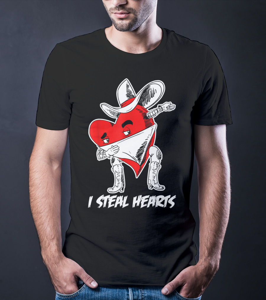 I Steal Hearts Dabbing Valentines Cowboy Heart T-Shirt