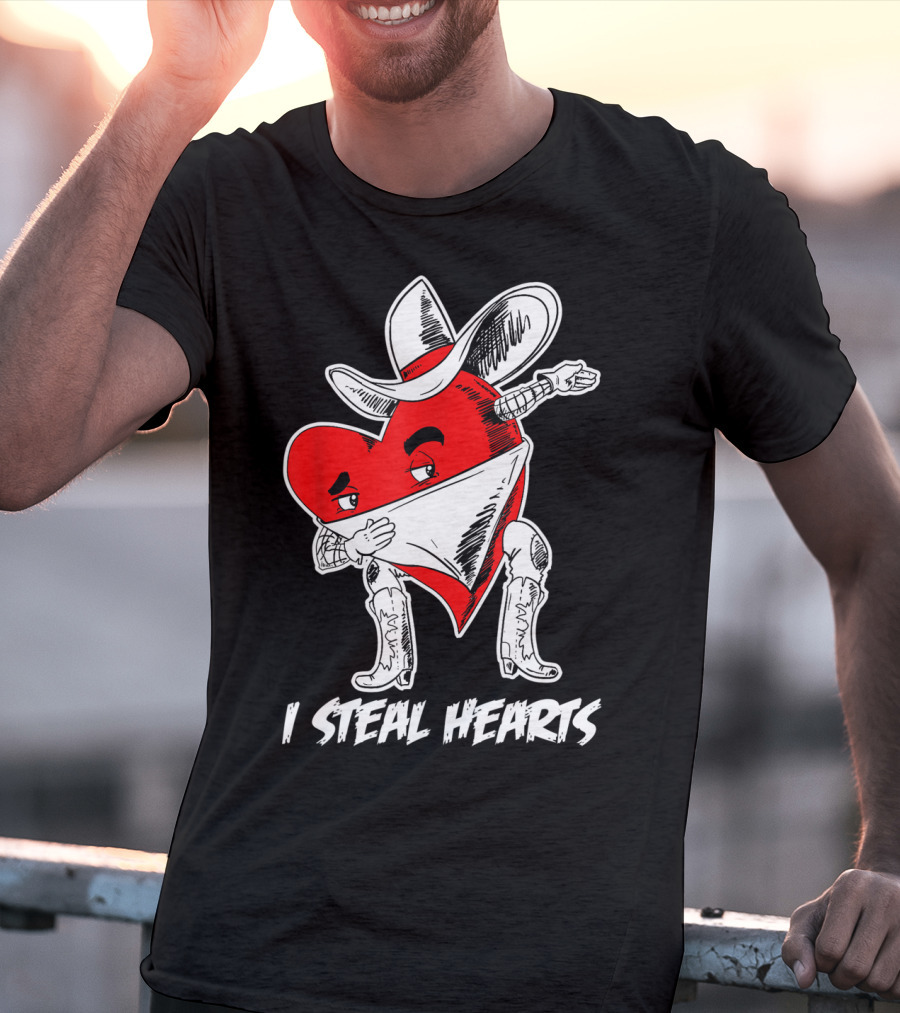 I Steal Hearts Dabbing Valentines Cowboy Heart T-Shirt