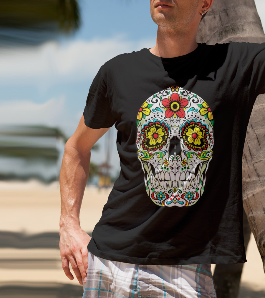 Day Of The Dead Sugar Skull Colorful Flowered Design Cinco De Mayo T-Shirt