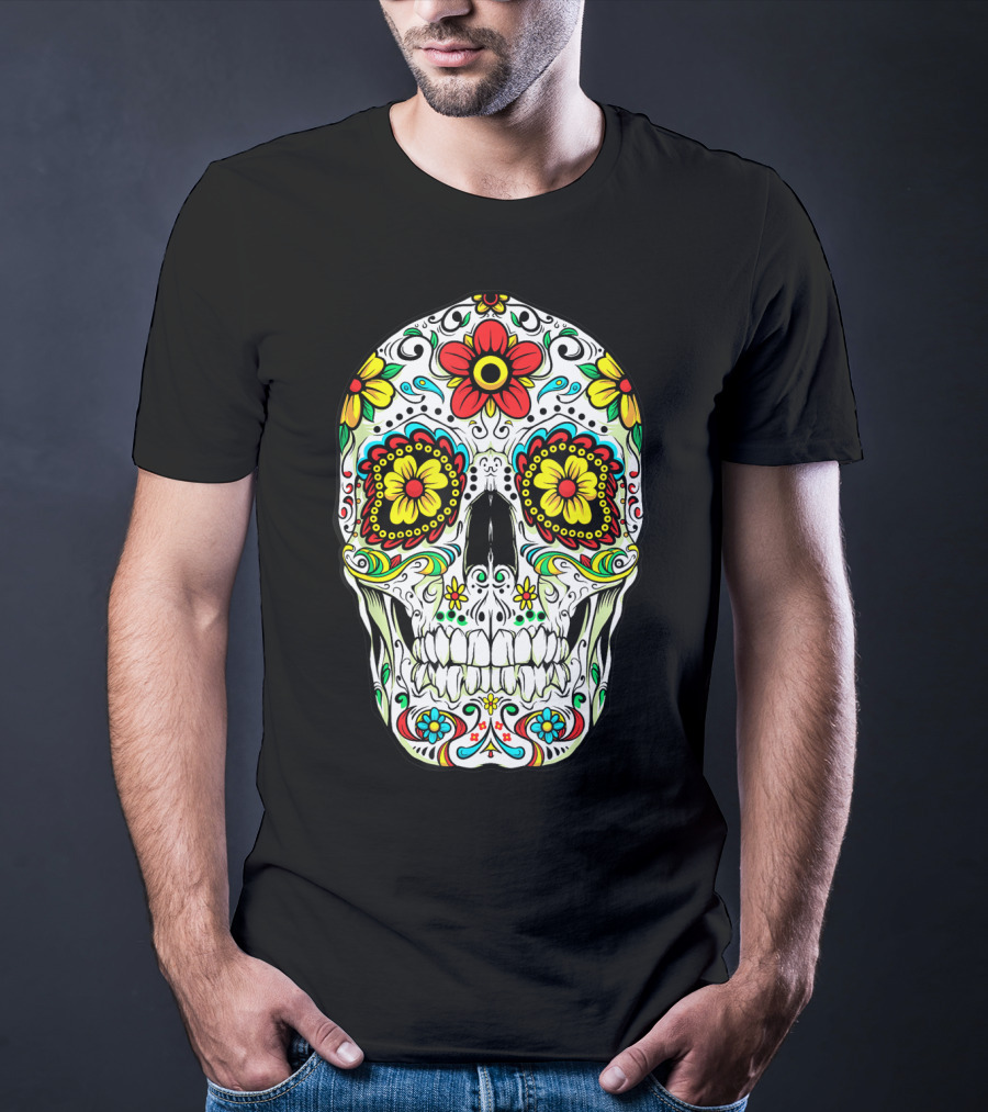Day Of The Dead Sugar Skull Colorful Flowered Design Cinco De Mayo T-Shirt