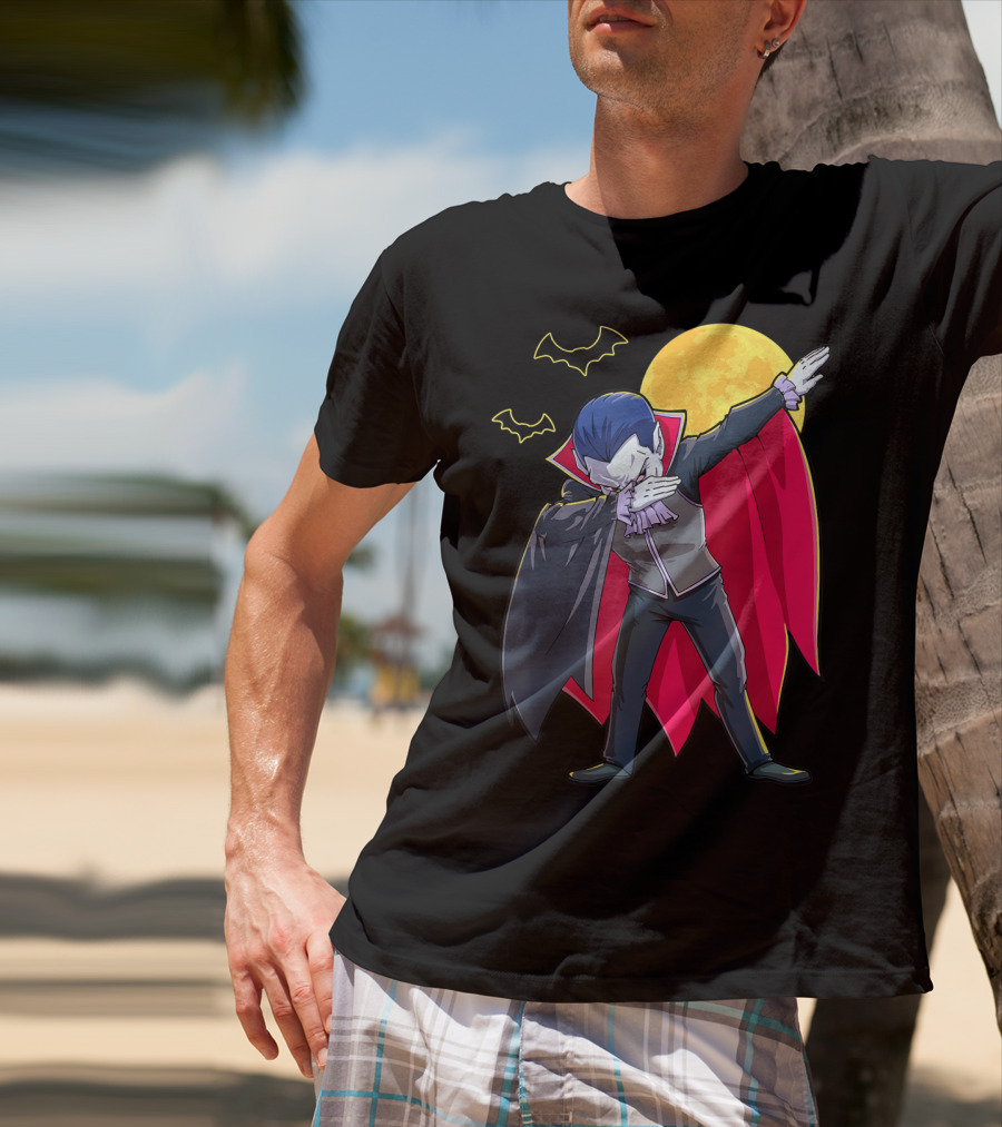 Dracula Vampire Dabbing Count Dabula Halloween Bats Moon T-Shirt