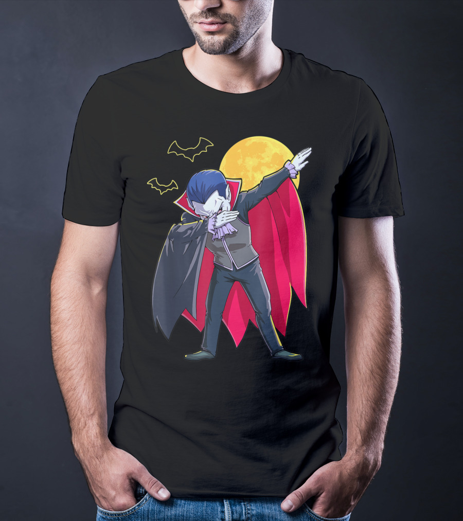 Dracula Vampire Dabbing Count Dabula Halloween Bats Moon T-Shirt