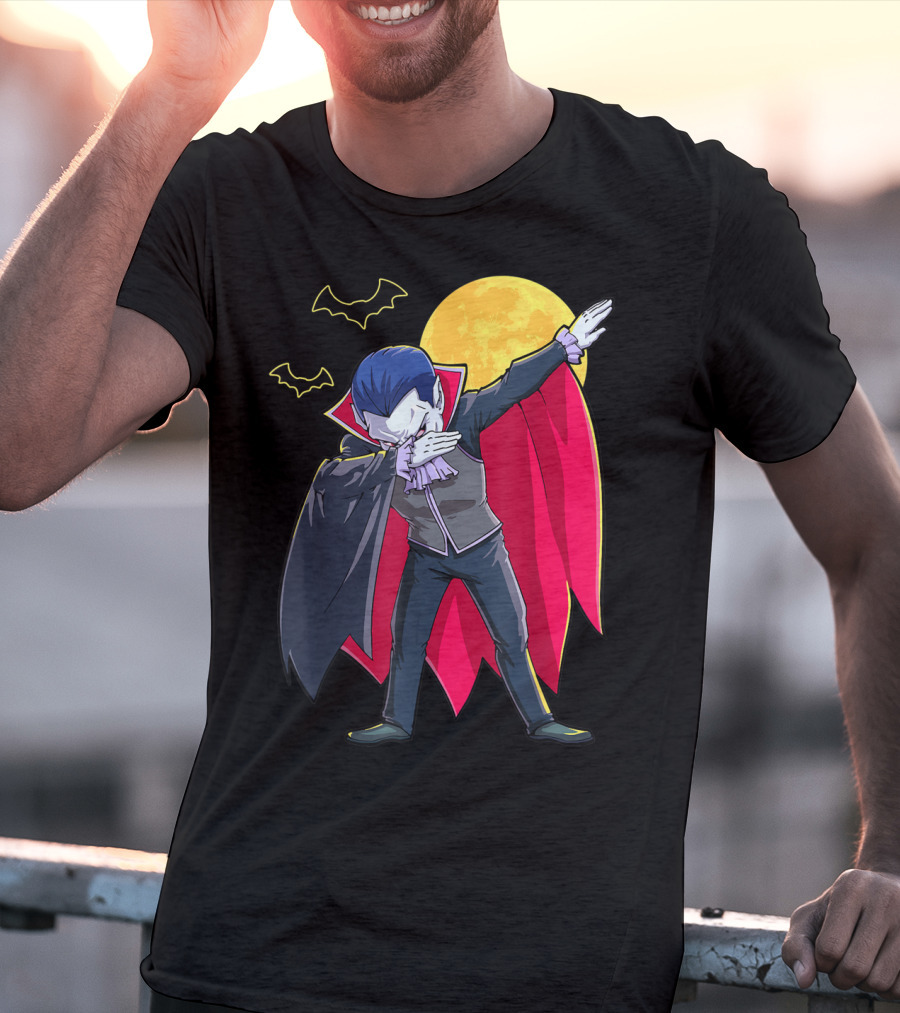 Dracula Vampire Dabbing Count Dabula Halloween Bats Moon T-Shirt