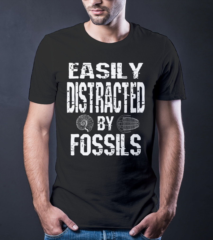 Easily Distracted By Fossils Fossil Collector Humor Ammonite Trilobite T-Shirt
