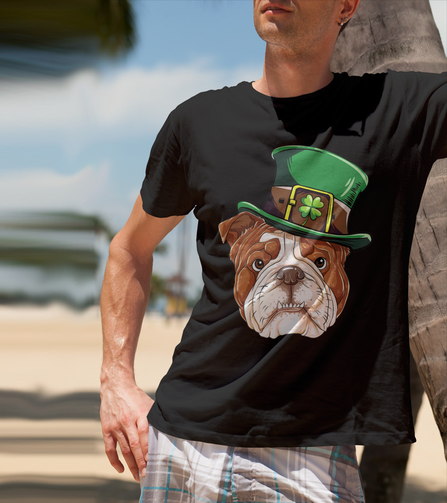 St Patricks Day English Bulldog Leprechaun Hat T-Shirt