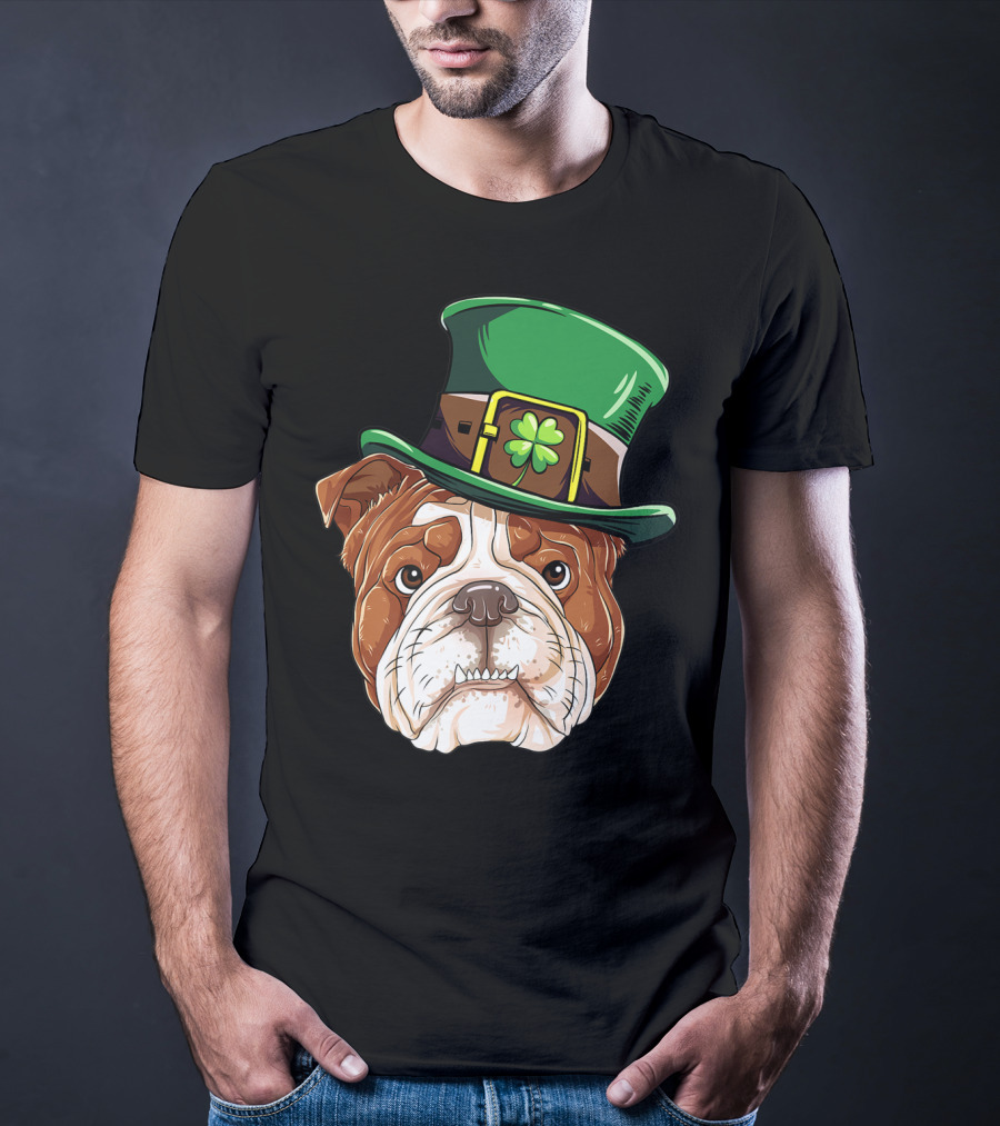 St Patricks Day English Bulldog Leprechaun Hat T-Shirt