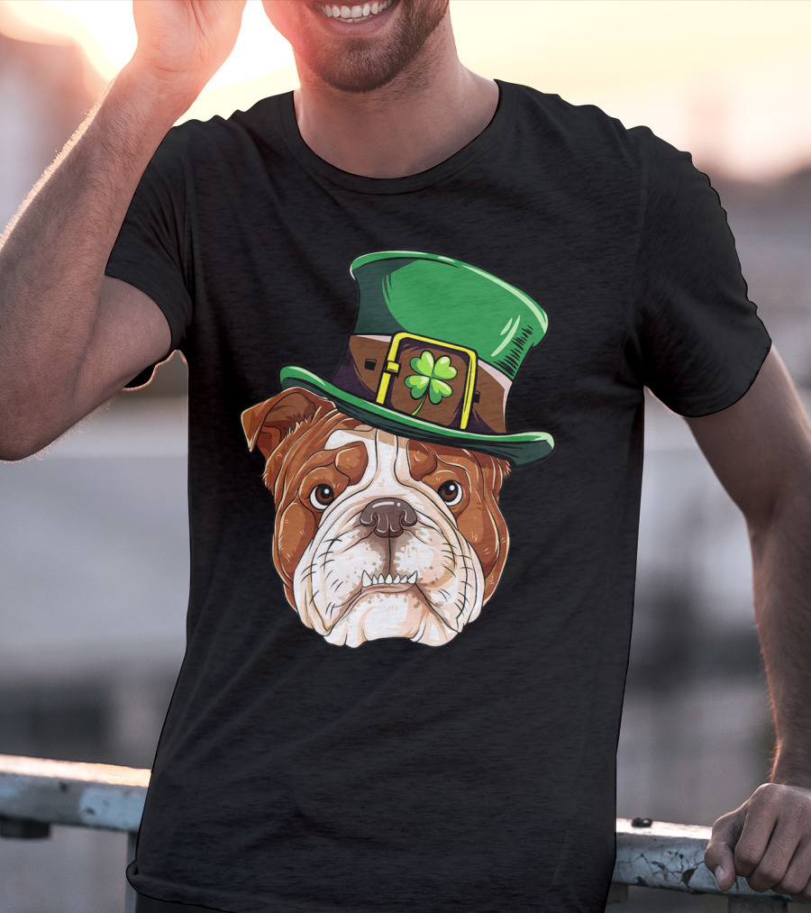 St Patricks Day English Bulldog Leprechaun Hat T-Shirt