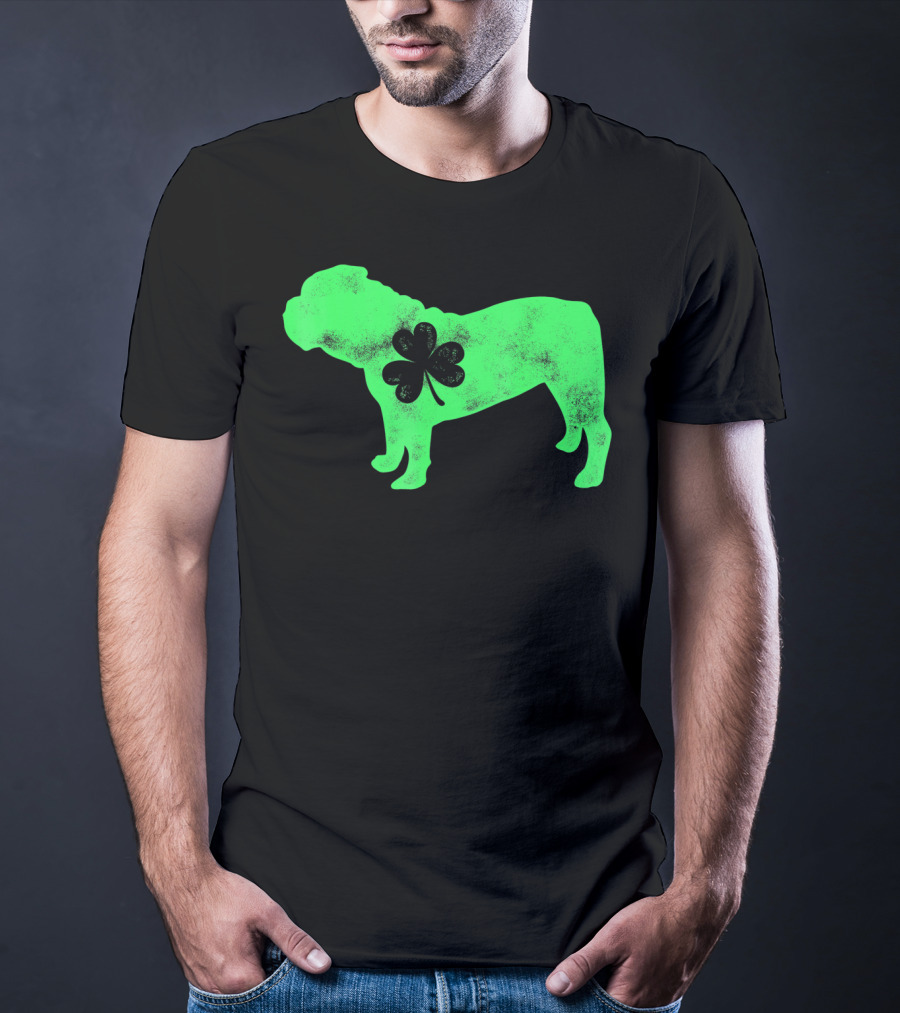St Patricks Day English Bulldog Shamrock Men Dog T-Shirt