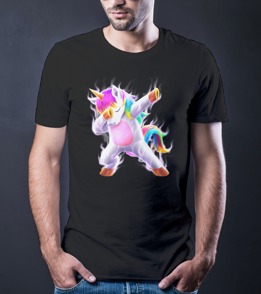 Dabbing Rainbow Unicorn Fantasy Magic Bright Mane T-Shirt