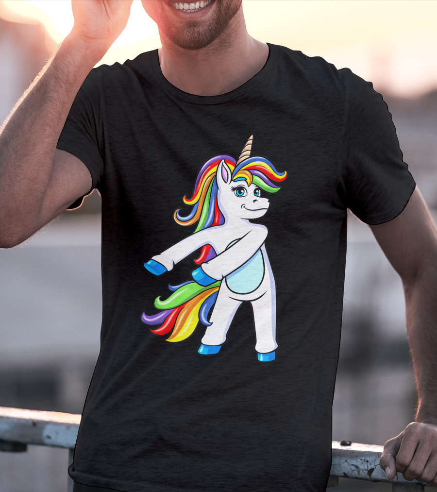 Flossing Unicorn Dance With Rainbow Mane And Tail T-Shirt