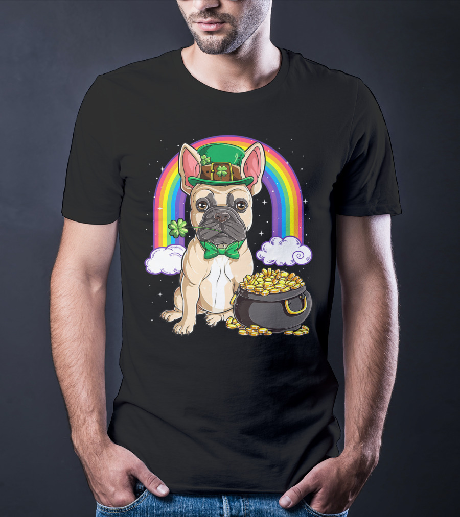 French Bulldog Leprechaun St Patricks Day Boys Rainbow Pot Of Gold T-Shirt