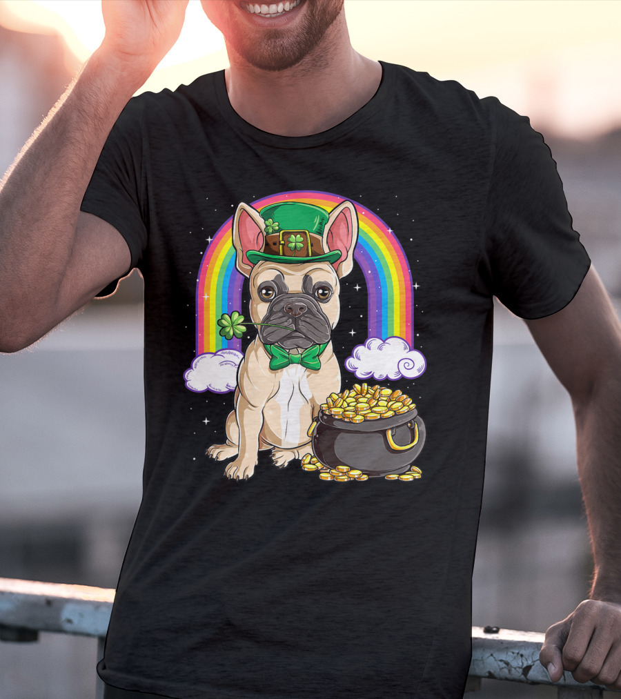 French Bulldog Leprechaun St Patricks Day Boys Rainbow Pot Of Gold T-Shirt